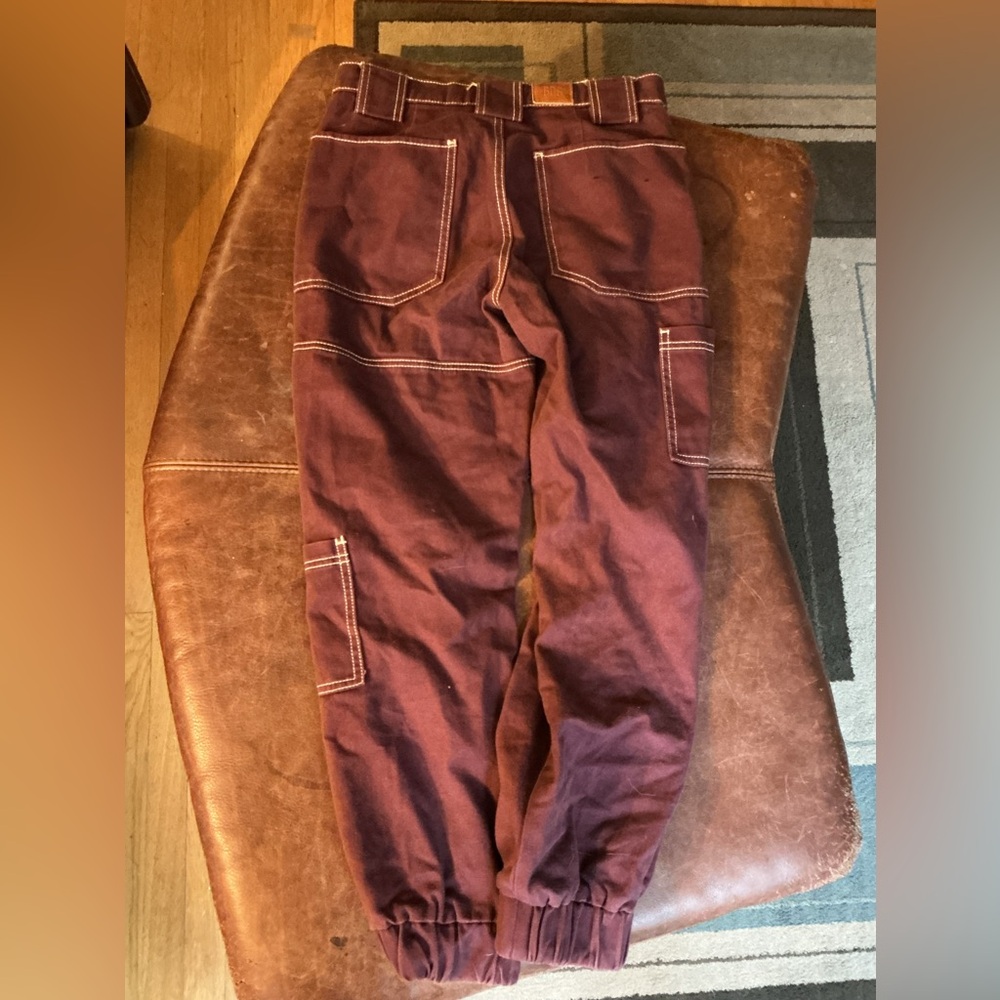 BDG Burgundy Jogger Pants with White Stitching - Picture 4 of 4